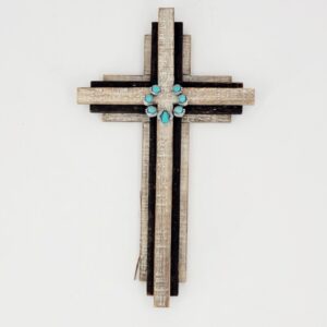 cross stacked wood wall decor small w turq stone h