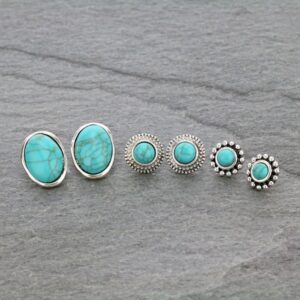 earring 3 pair set turq semi stone