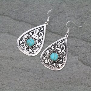 earring patterned teardrop w turq stone dot dangle