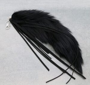 key chain bag charm fur tail w leather tassel blk