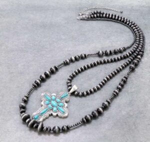necklace 40 navajo pearl w turq semi stone pendant