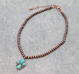 necklace 4mm copper navajo bead w tq stone pendant