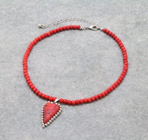 necklace red 4mm bead w heart pendant choker