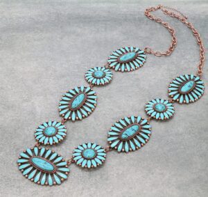 necklace western copper concho necklace w turq