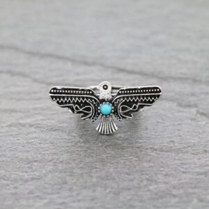 ring western thunderbird w turq bead stretch
