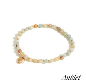 anklet semi precious nat stone stretchy w heart ch