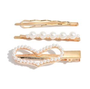 hair pin set of 3 gold tone w pearl accents