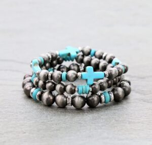 bracelet set of 3 navajo style beads w tq cross rh