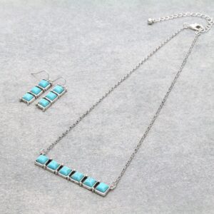 NECKLACE SET WESTERN SEMI STONE BAR W/EARRINGS TURQ 5 necklace set western semi stone bar w earrings tur