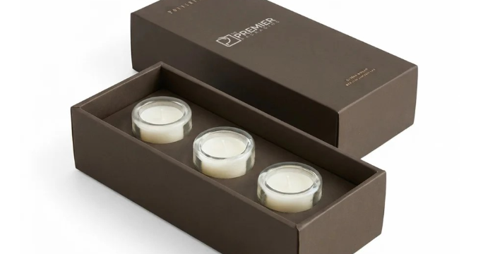 Custom branded tealight boxes with logo designs