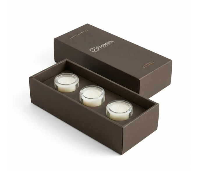 Custom branded tealight boxes with logo designs